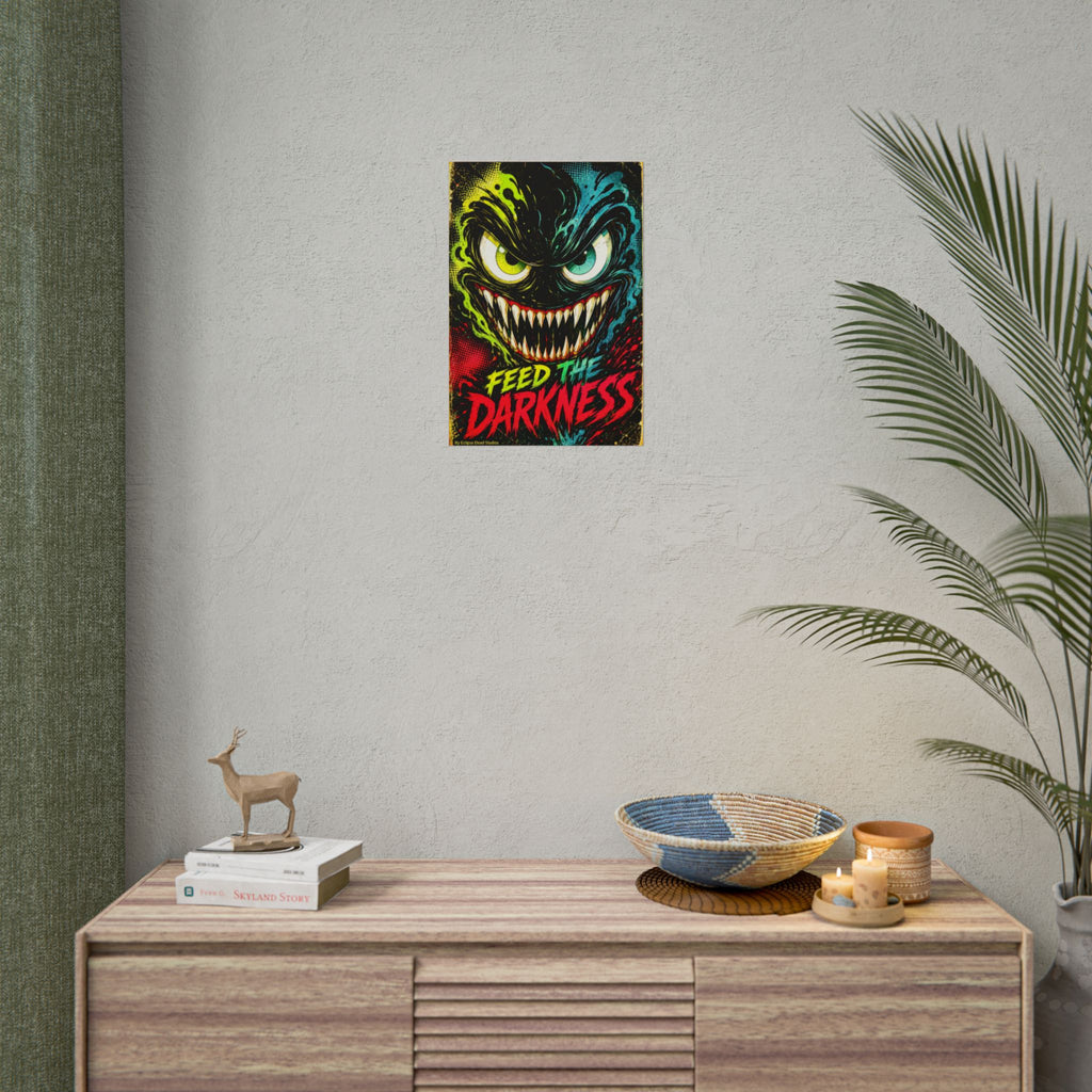 Feed the Darkness Poster Neon Horror Art Wall Print