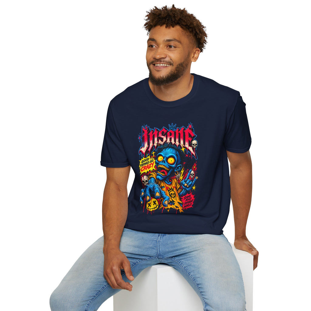 Insane Zombie Graphic Tee — "Good Things Go Crazy" Horror Streetwear
