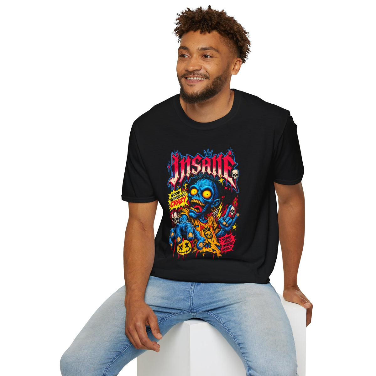 Insane Zombie Graphic Tee — "Good Things Go Crazy" Horror Streetwear