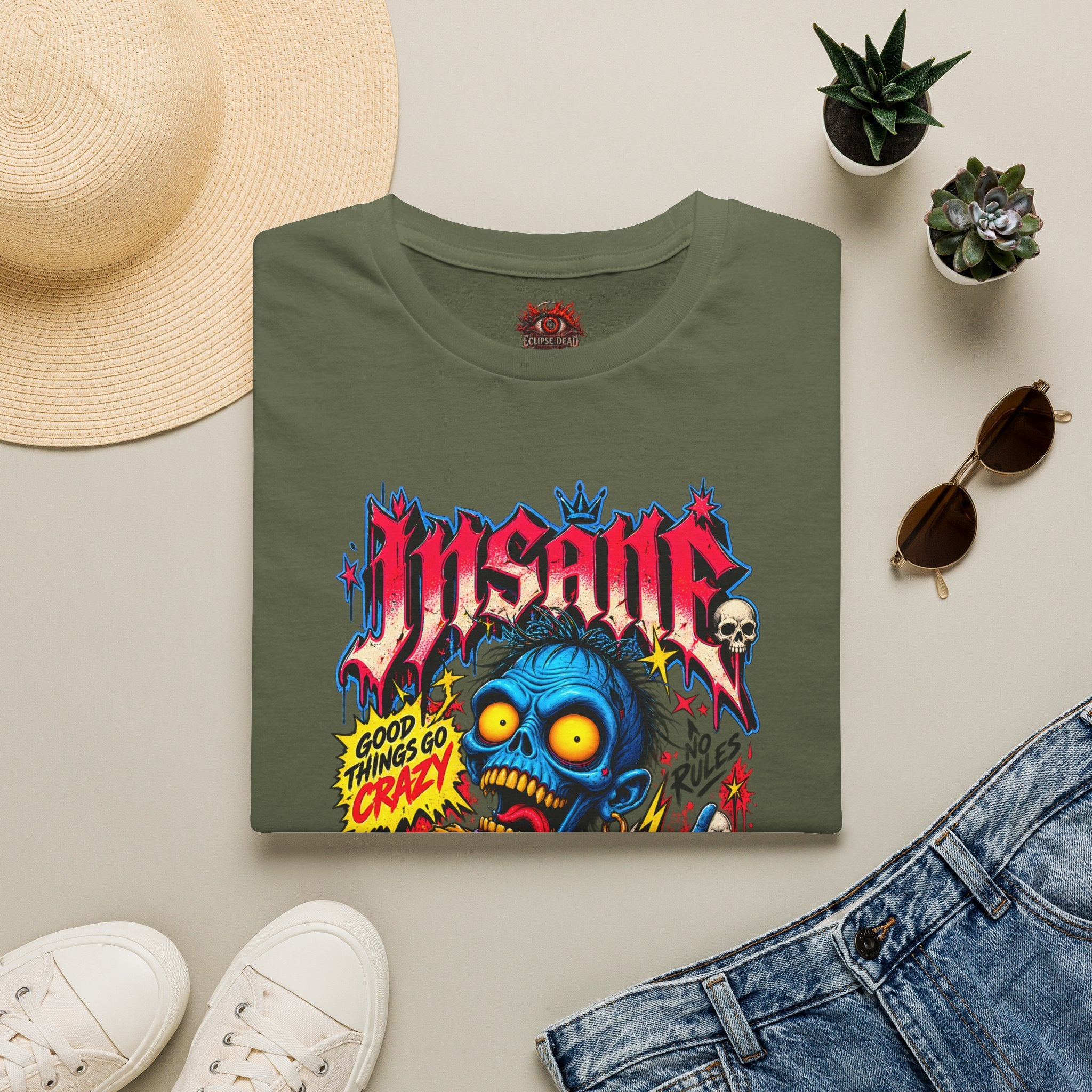 Insane Zombie Graphic Tee — "Good Things Go Crazy" Horror Streetwear