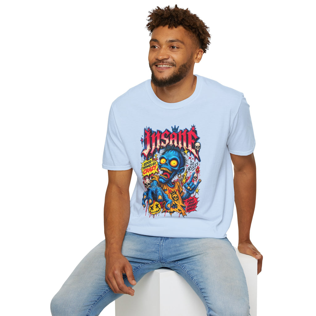 Insane Zombie Graphic Tee — "Good Things Go Crazy" Horror Streetwear