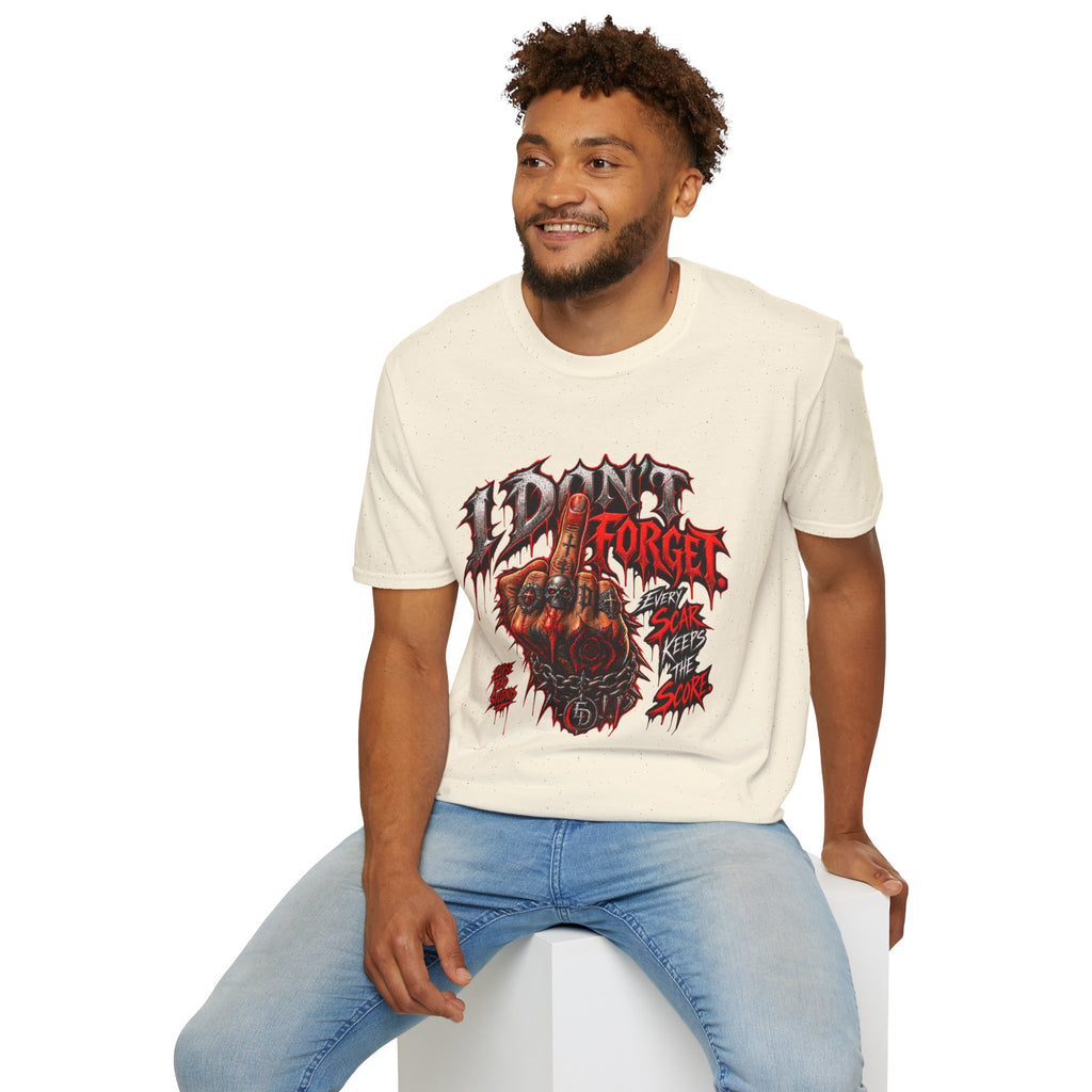 I Don't Forget Graphic T-Shirt — Gothic Middle Finger Skull Design