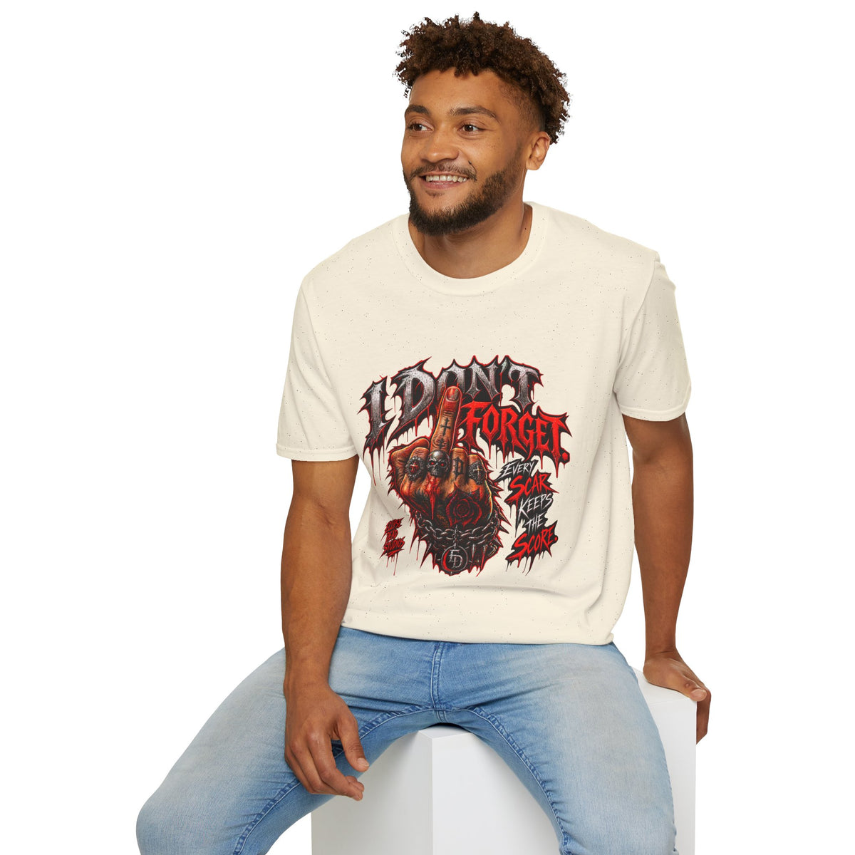 I Don't Forget Graphic T-Shirt — Gothic Middle Finger Skull Design