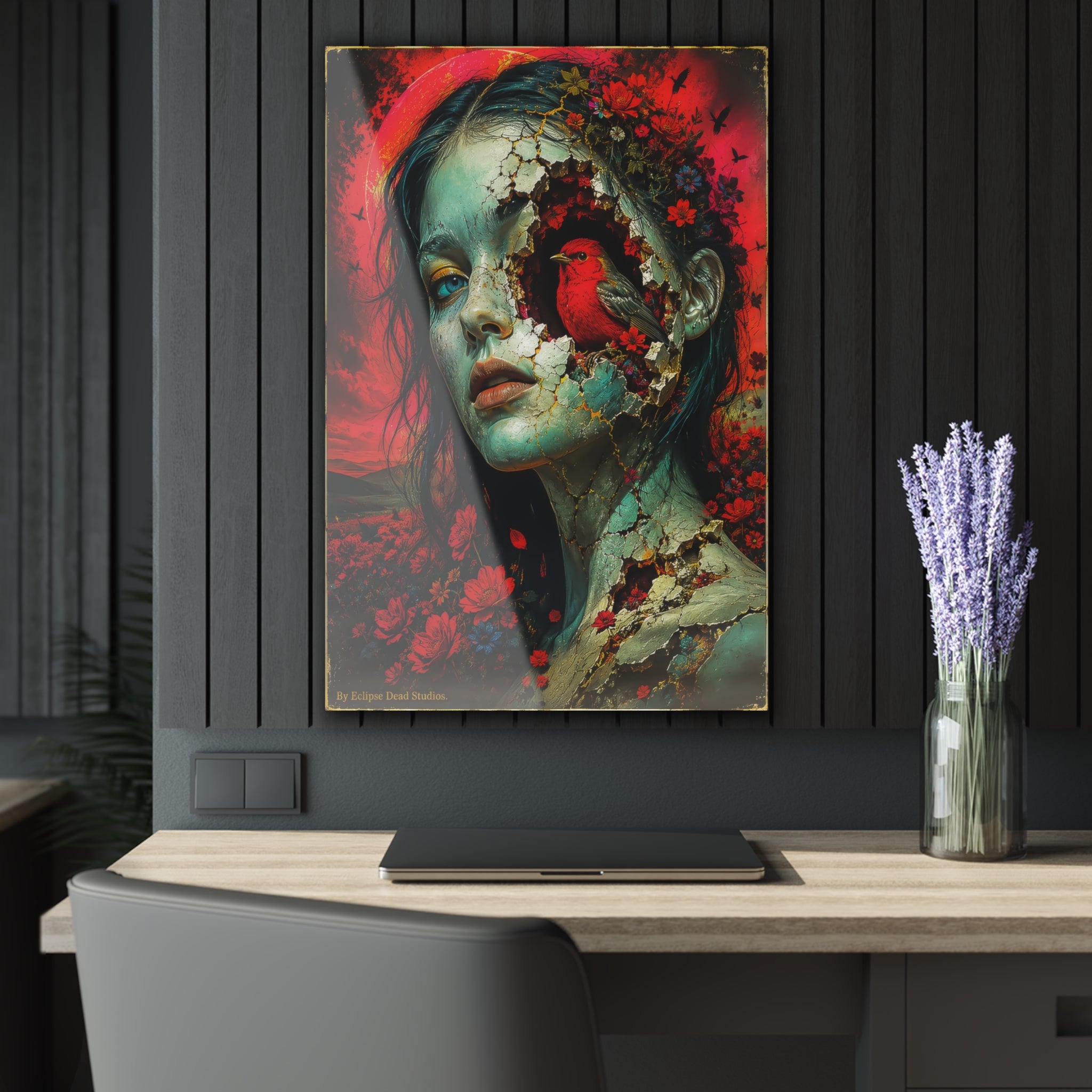 Surreal Floral Portrait Acrylic Print — French Cleat Wall Art