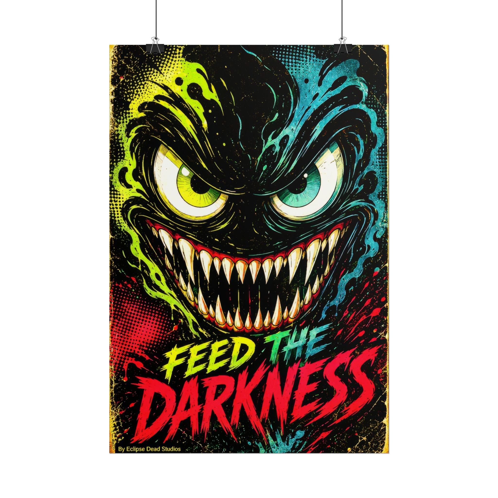 Feed the Darkness Poster Neon Horror Art Wall Print