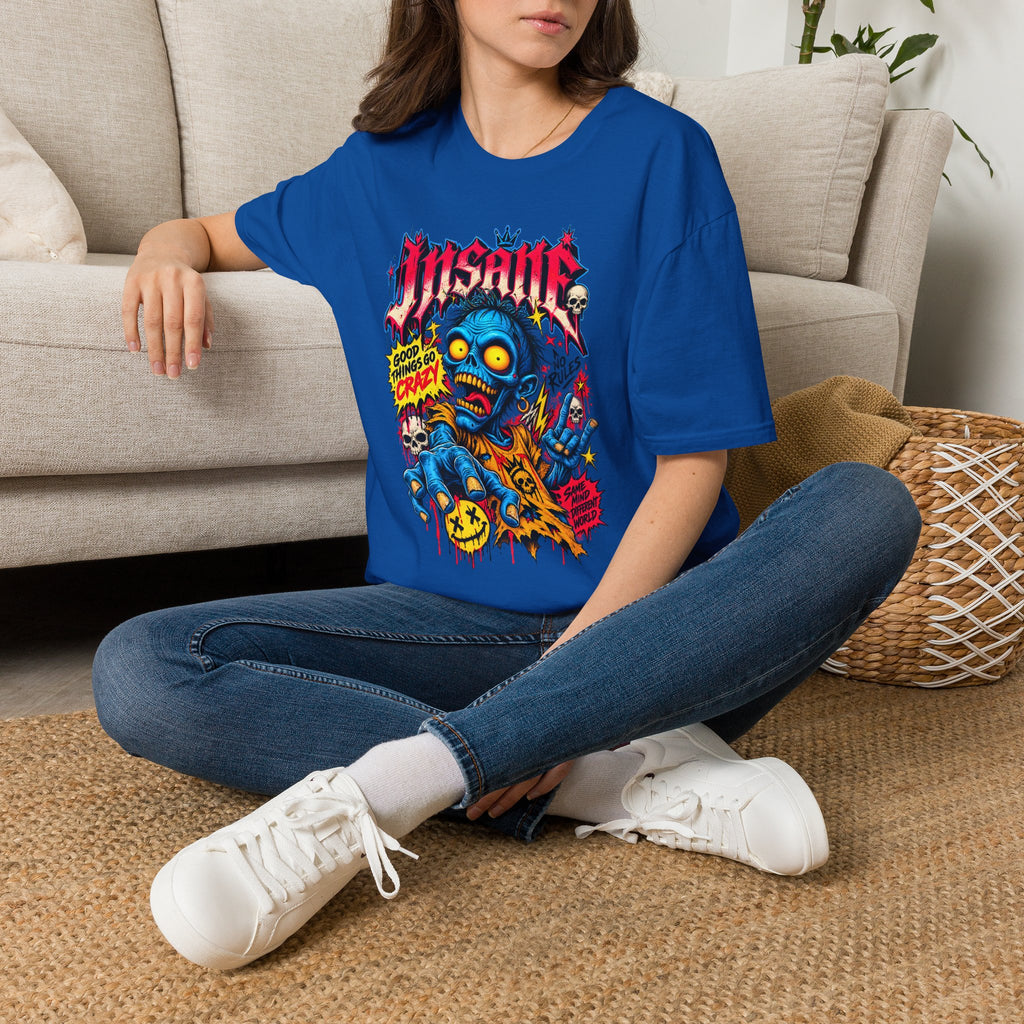 Insane Zombie Graphic Tee — "Good Things Go Crazy" Horror Streetwear