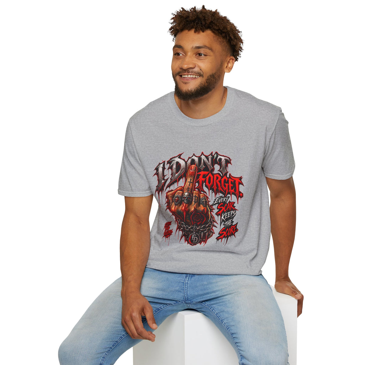 I Don't Forget Graphic T-Shirt — Gothic Middle Finger Skull Design