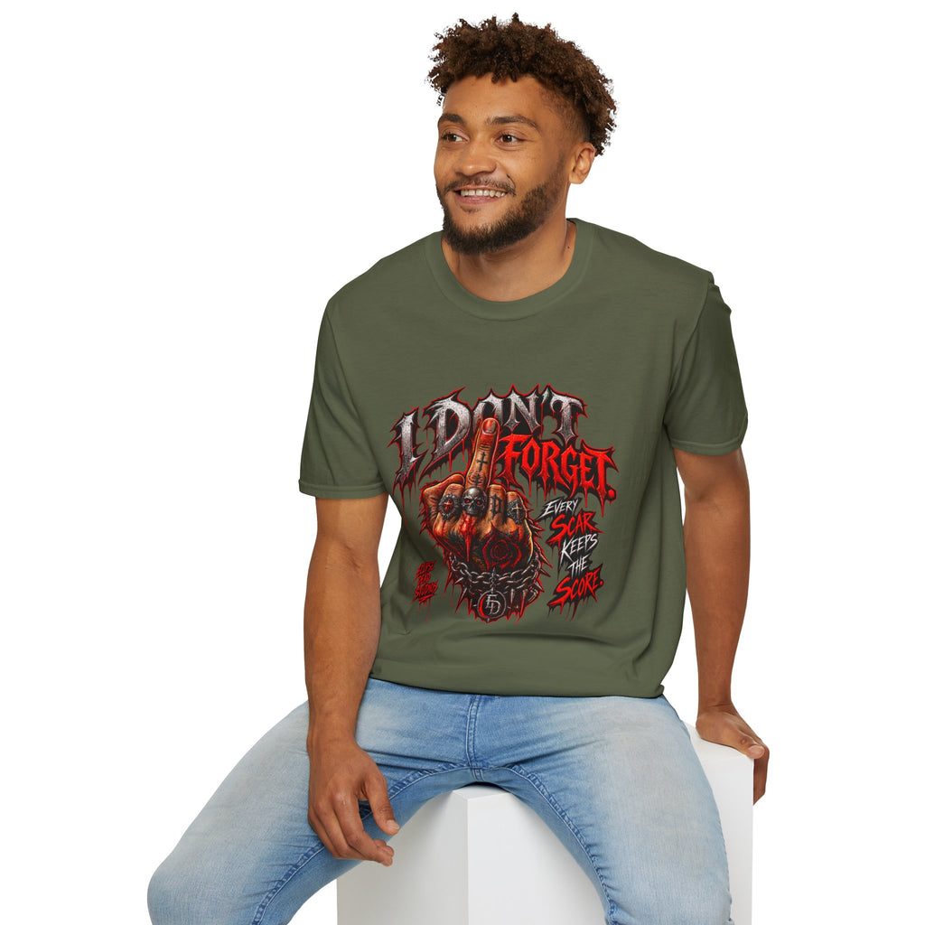 I Don't Forget Graphic T-Shirt — Gothic Middle Finger Skull Design