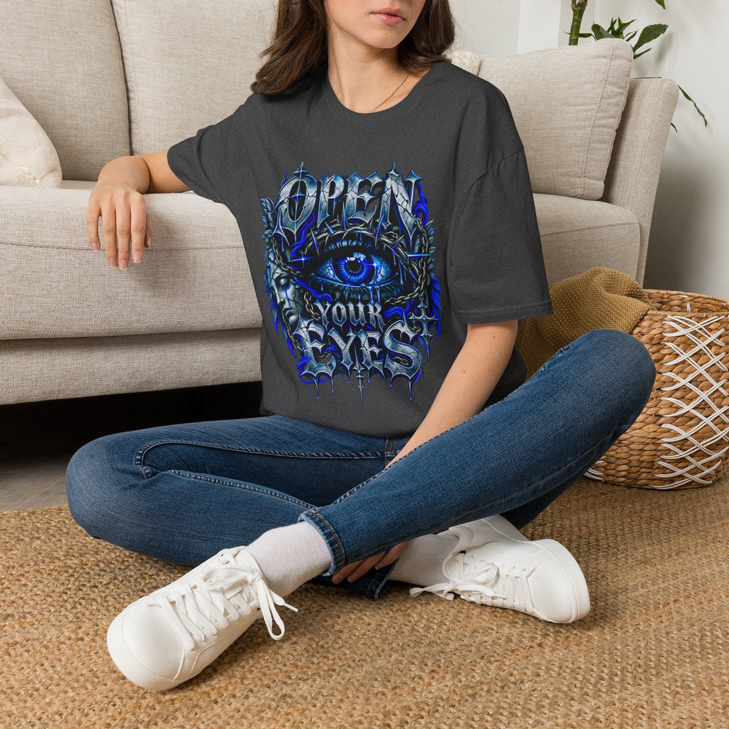 Graphic T-Shirt — "Open Your Eyes" Blue Eye Gothic Design