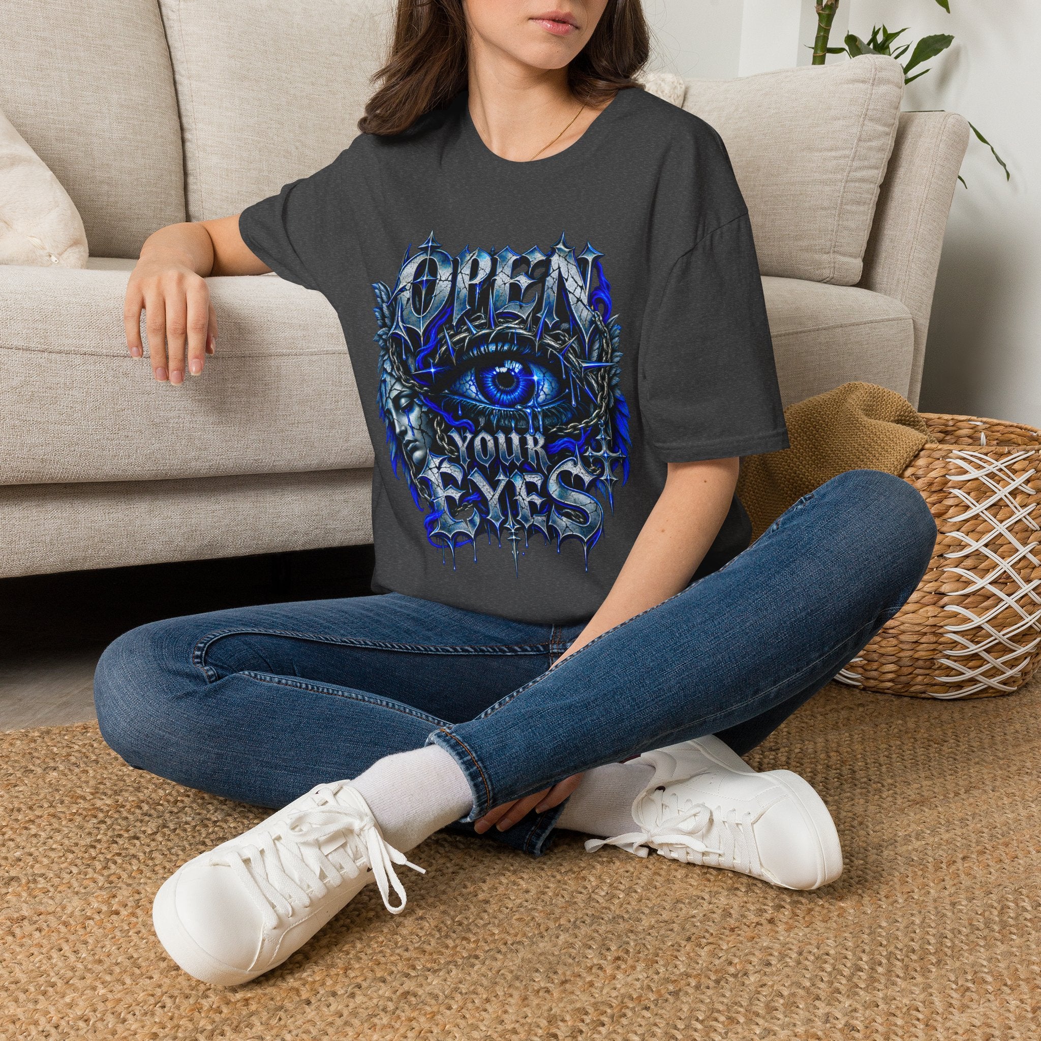 Graphic T-Shirt — "Open Your Eyes" Blue Eye Gothic Design