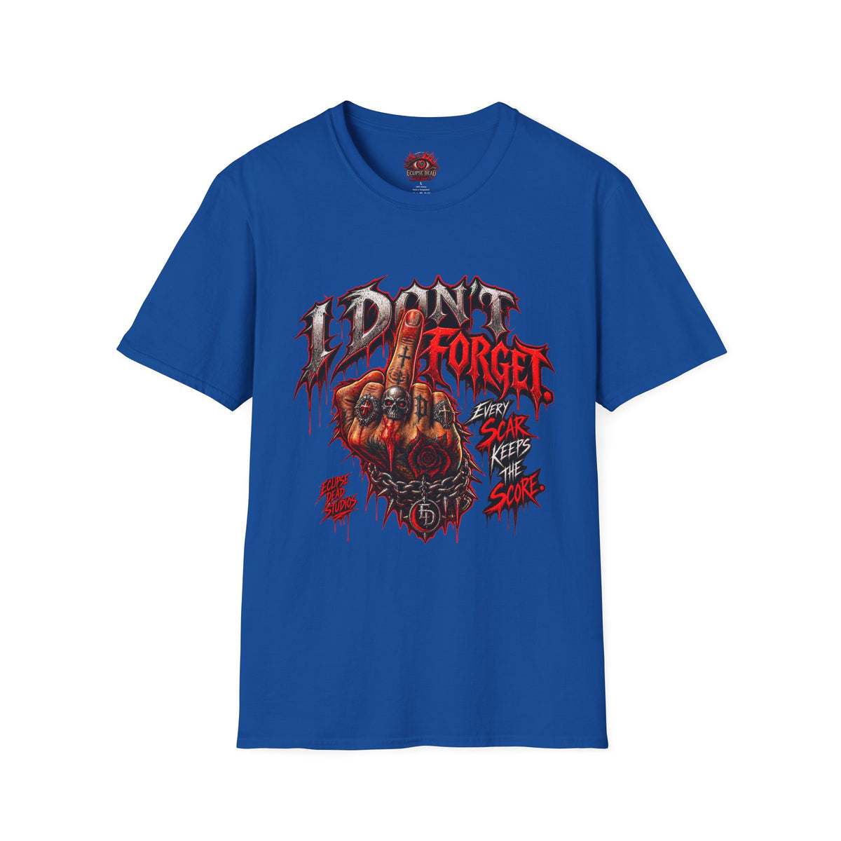 I Don't Forget Graphic T-Shirt — Gothic Middle Finger Skull Design