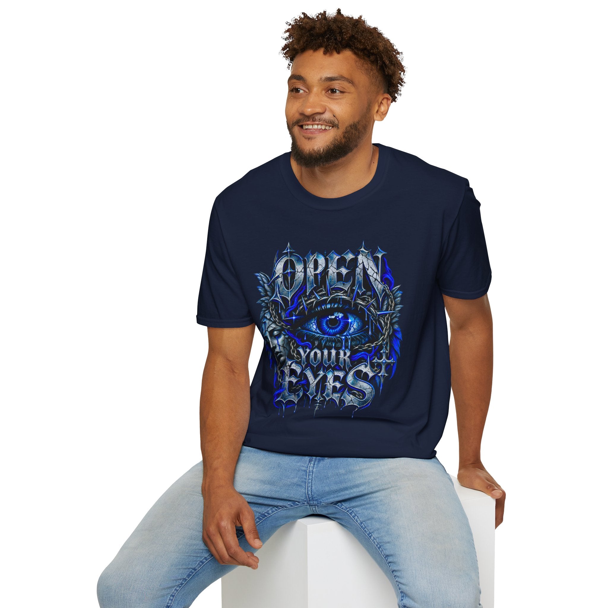 Graphic T-Shirt — "Open Your Eyes" Blue Eye Gothic Design