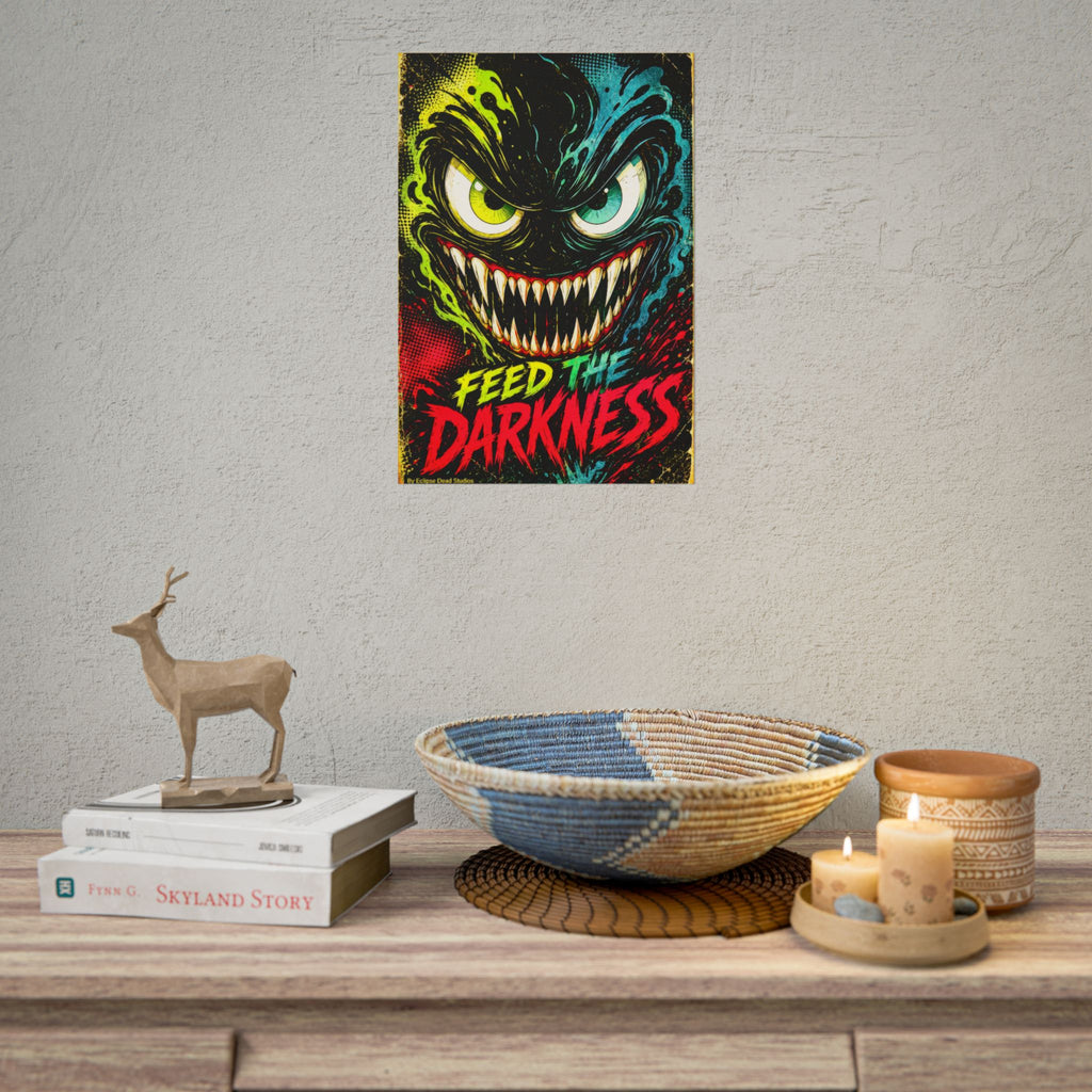Feed the Darkness Poster Neon Horror Art Wall Print