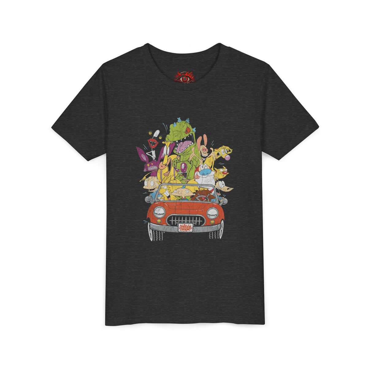 Kids Cartoon Road Trip Tee — Colorful Animal Crew Driving Graphic Youth Shirt