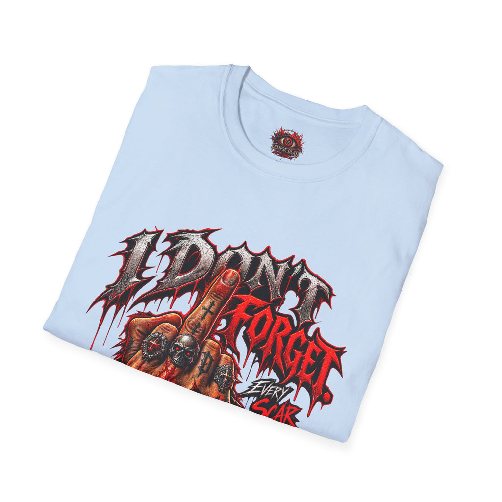 I Don't Forget Graphic T-Shirt — Gothic Middle Finger Skull Design