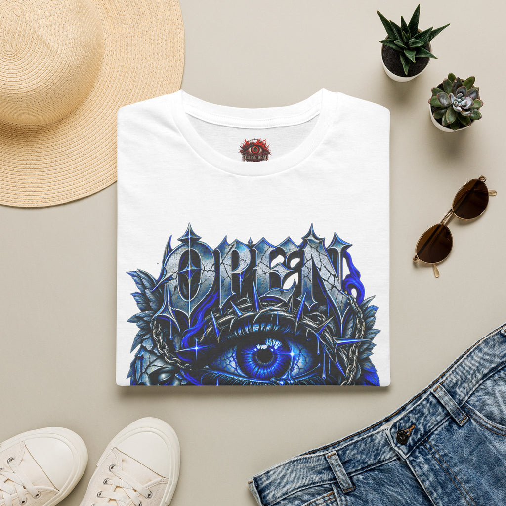 Graphic T-Shirt — "Open Your Eyes" Blue Eye Gothic Design