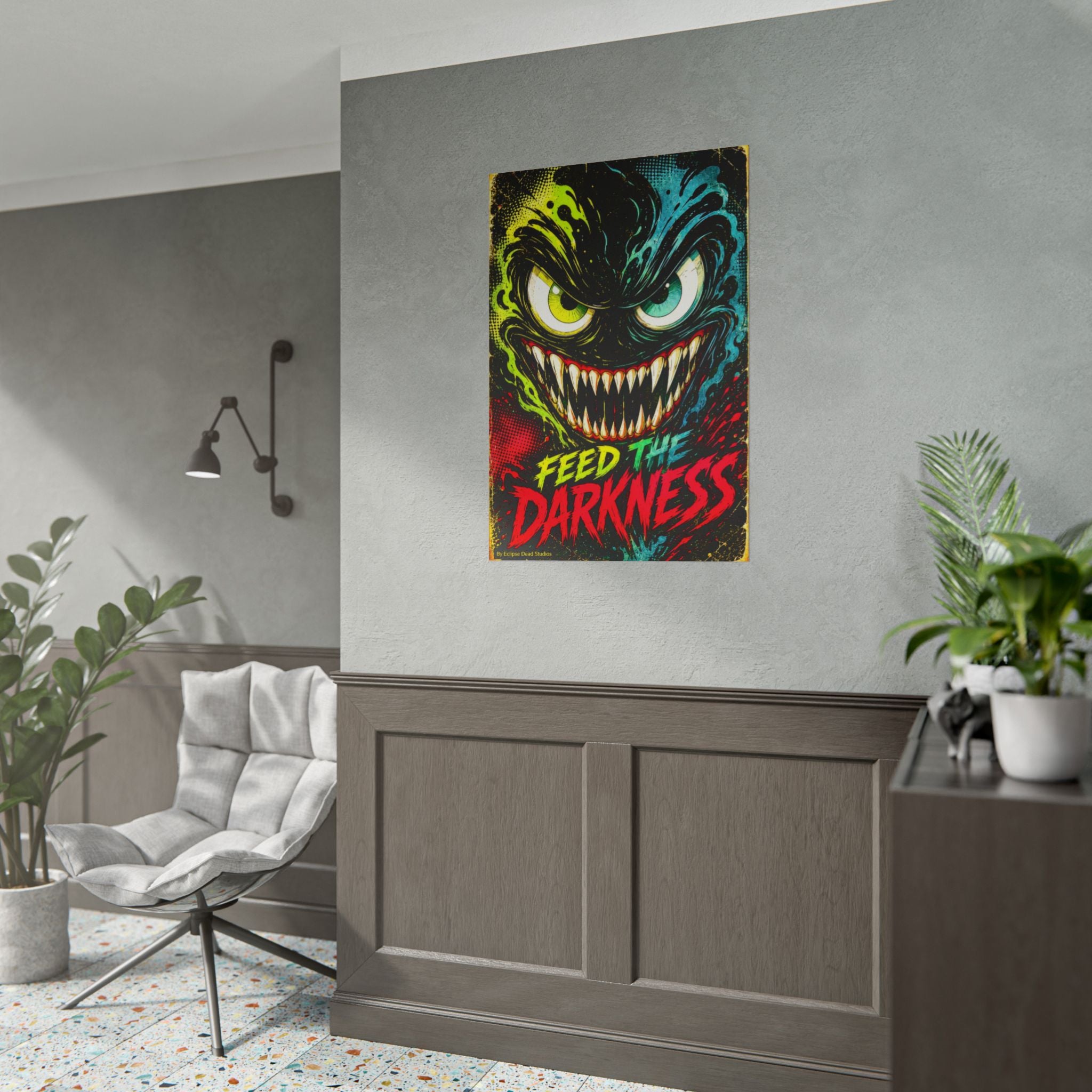 Feed the Darkness Poster Neon Horror Art Wall Print