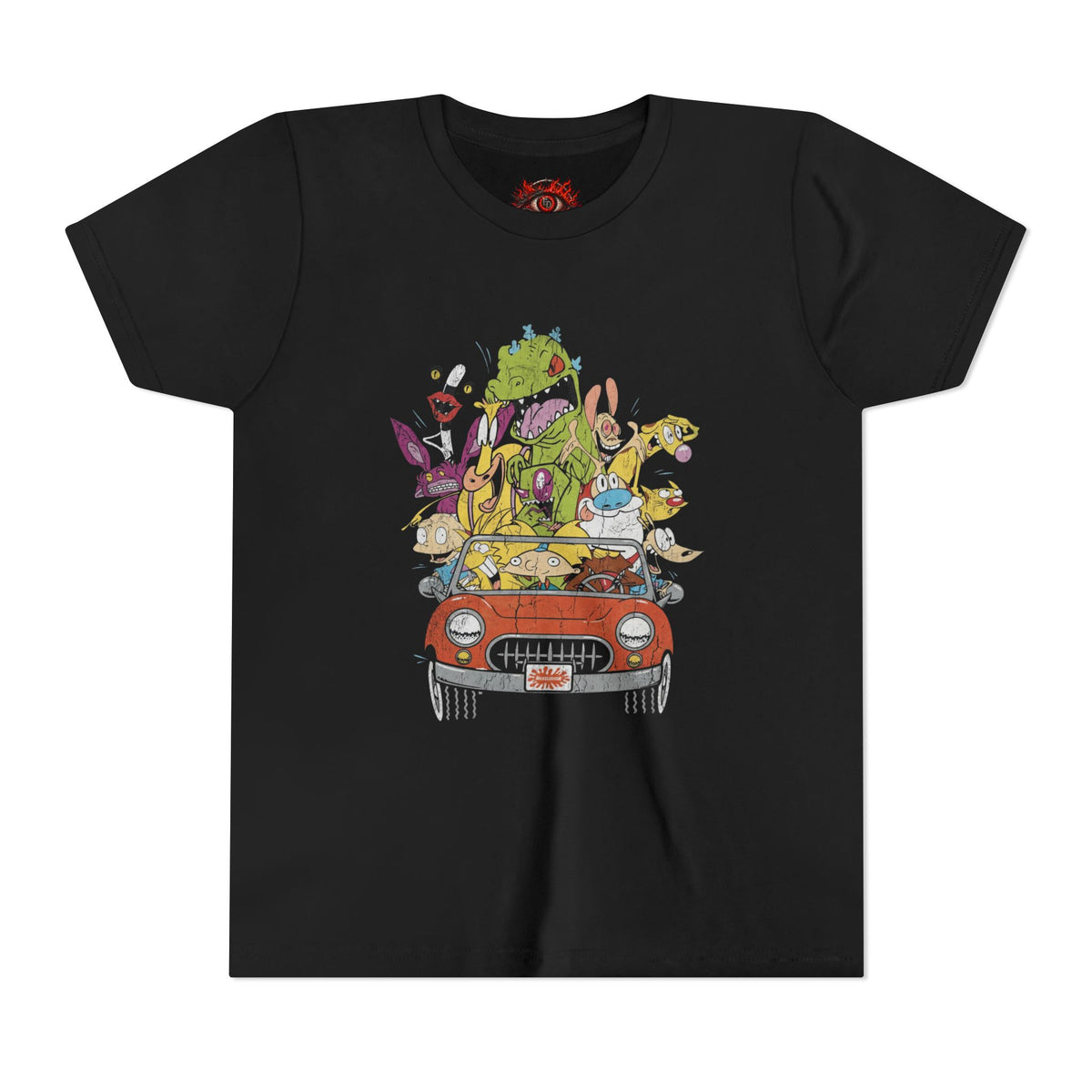 Kids Cartoon Road Trip Tee — Colorful Animal Crew Driving Graphic Youth Shirt