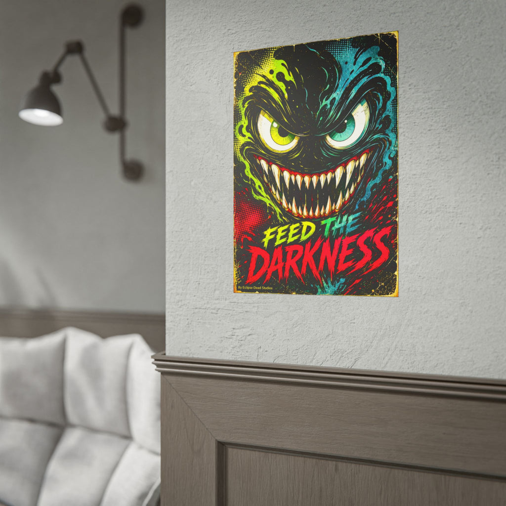Feed the Darkness Poster Neon Horror Art Wall Print