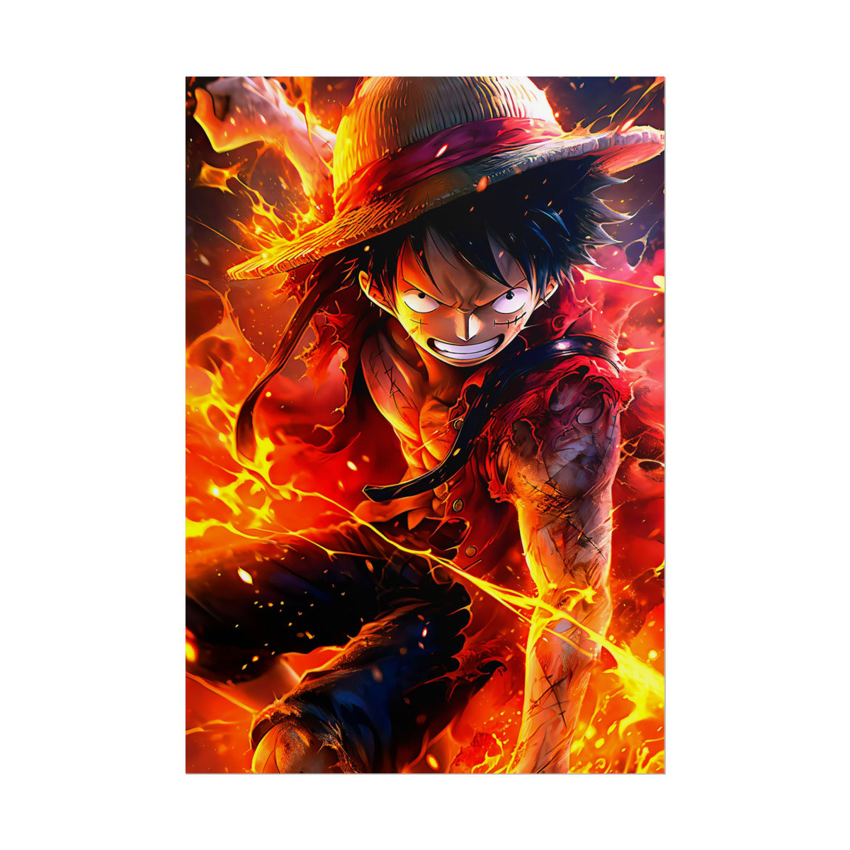 One Piece Luffy Fire Poster – Rolled Anime Wall Art