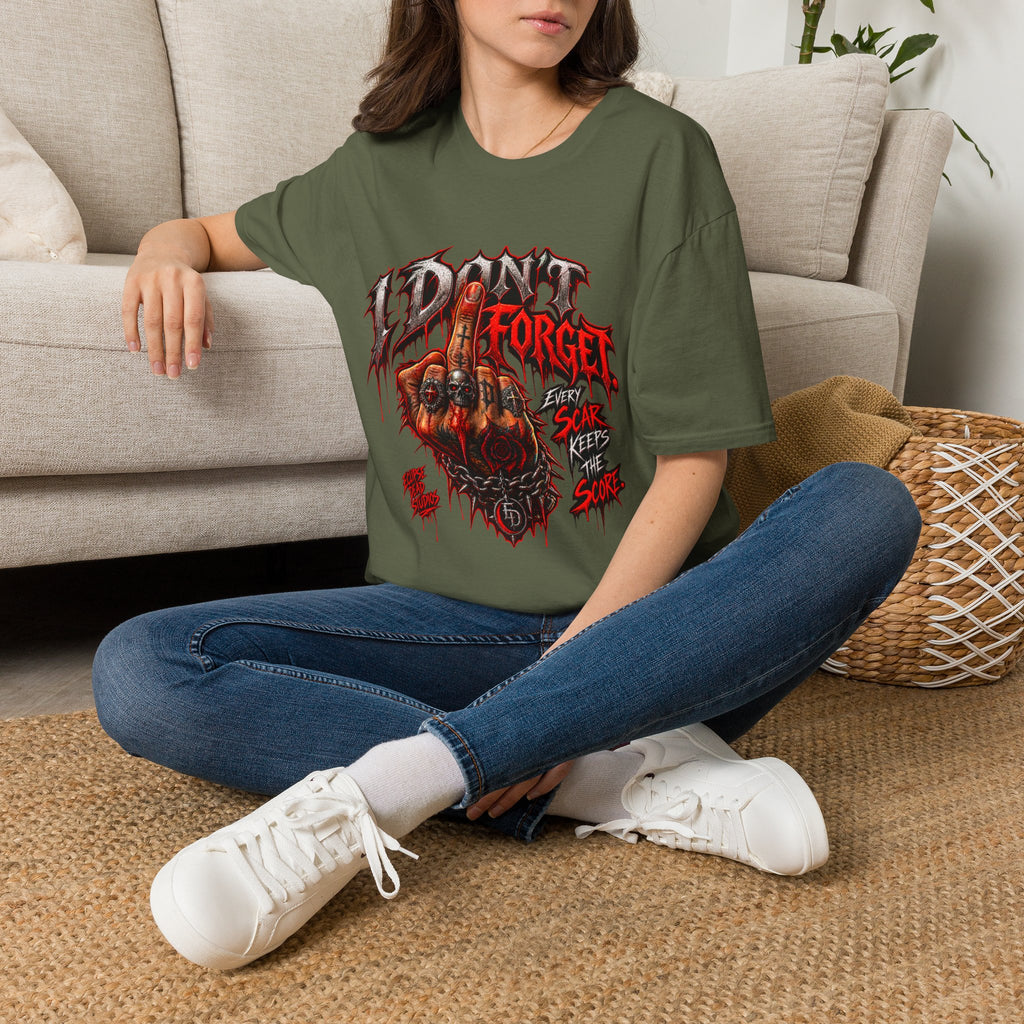 I Don't Forget Graphic T-Shirt — Gothic Middle Finger Skull Design