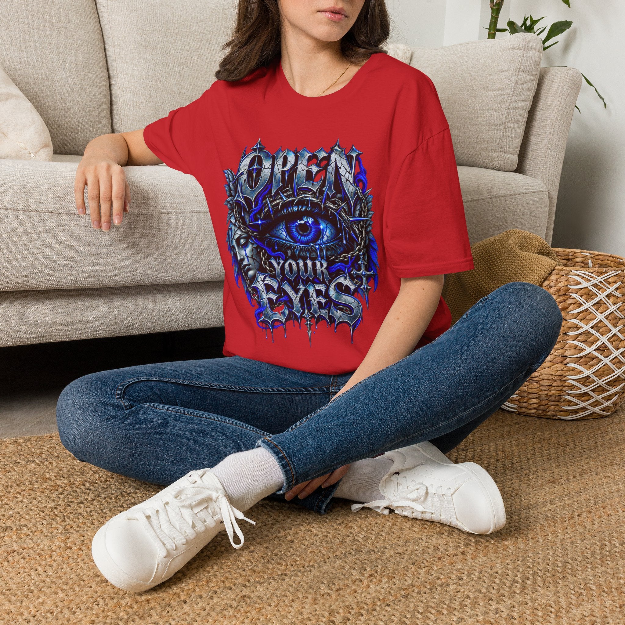 Graphic T-Shirt — "Open Your Eyes" Blue Eye Gothic Design