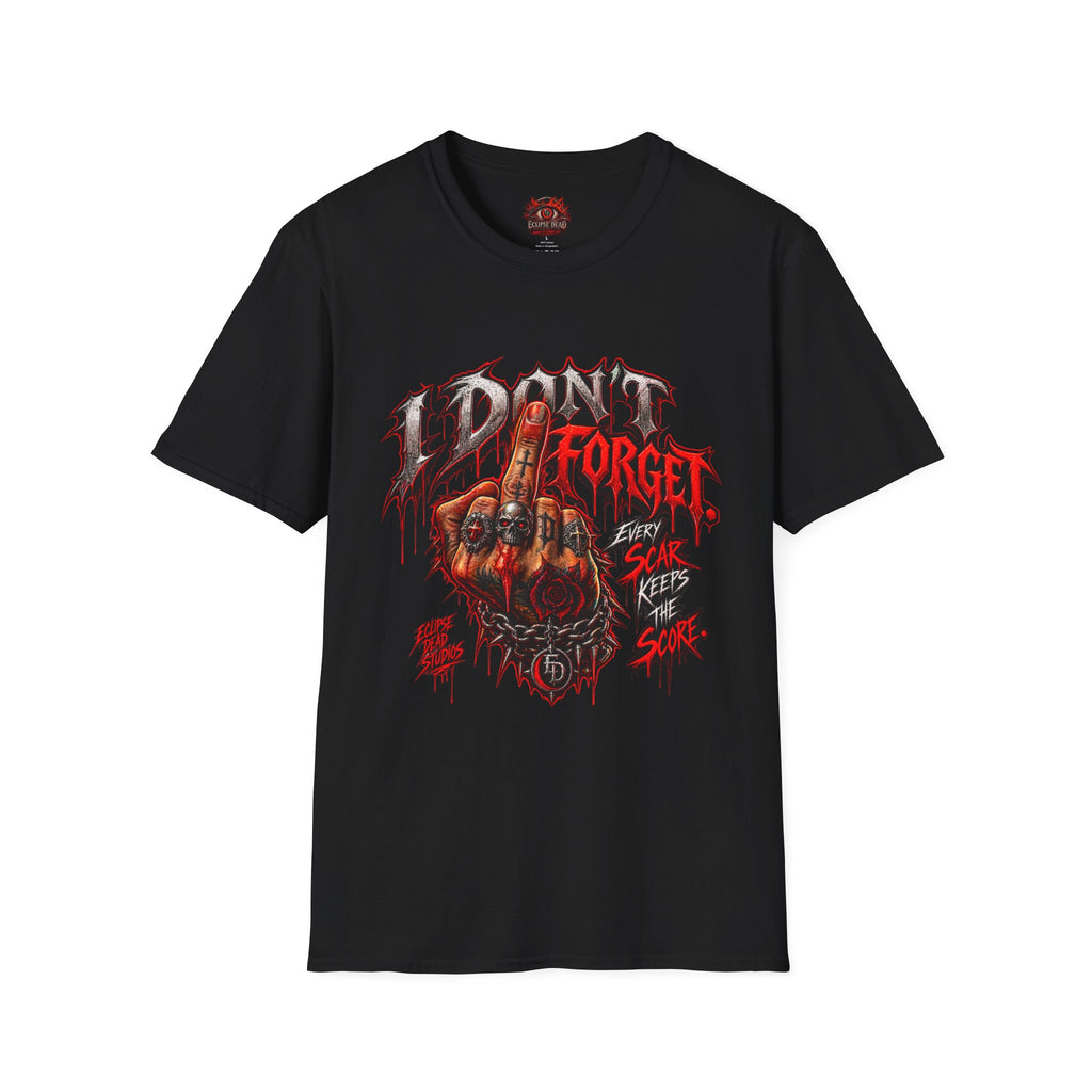 I Don't Forget Graphic T-Shirt — Gothic Middle Finger Skull Design