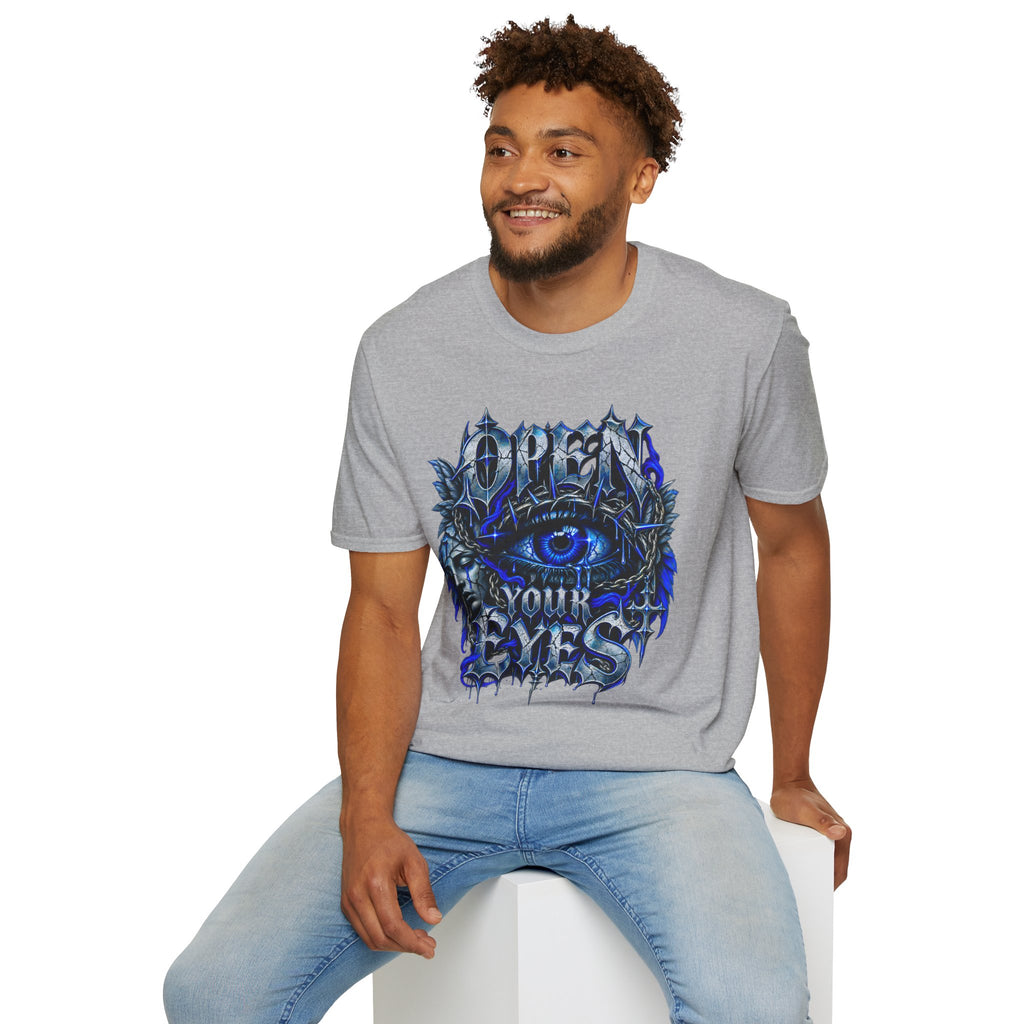 Graphic T-Shirt — "Open Your Eyes" Blue Eye Gothic Design