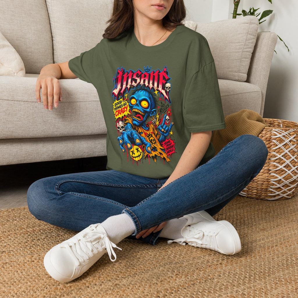 Insane Zombie Graphic Tee — "Good Things Go Crazy" Horror Streetwear