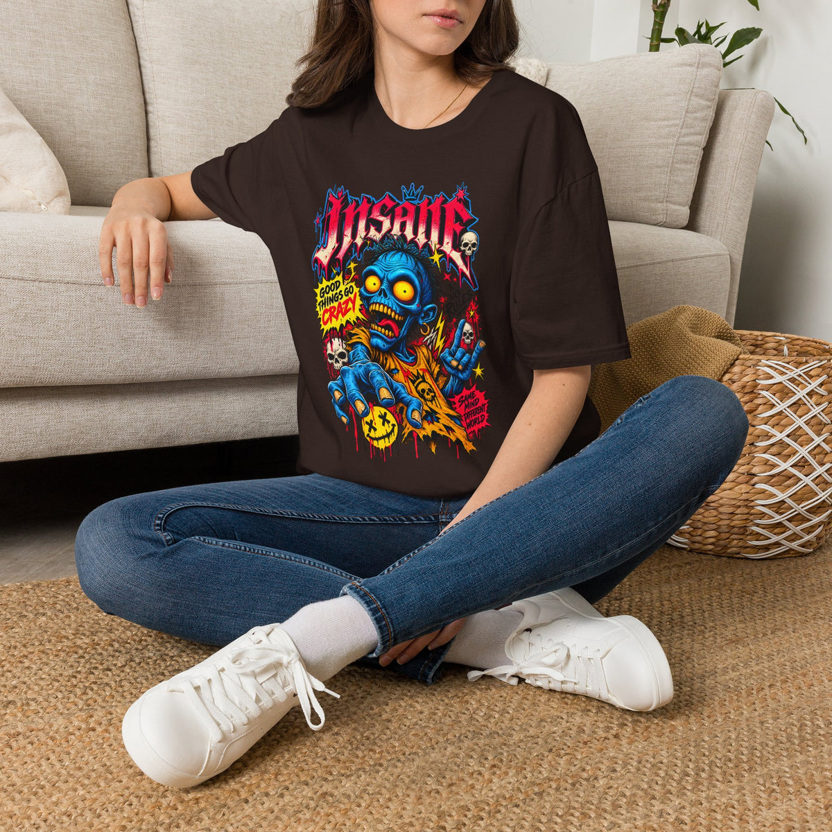Insane Zombie Graphic Tee — "Good Things Go Crazy" Horror Streetwear