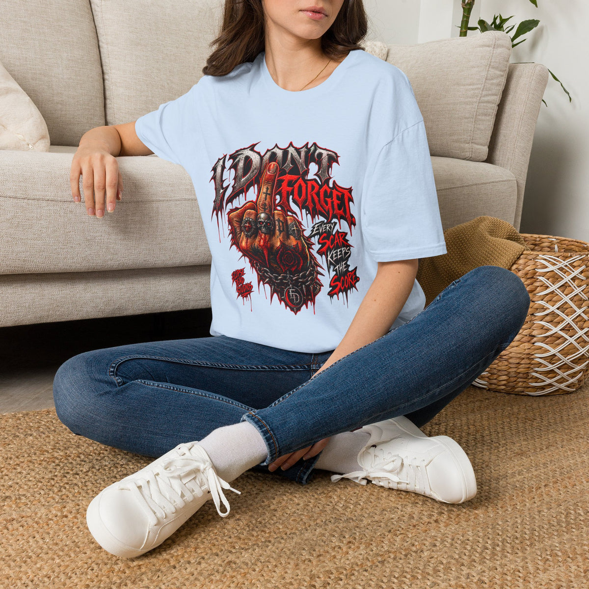 I Don't Forget Graphic T-Shirt — Gothic Middle Finger Skull Design