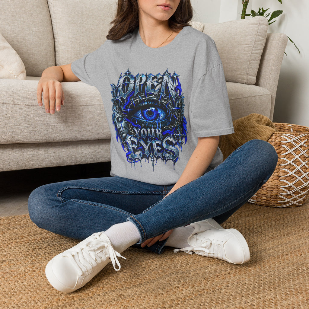 Graphic T-Shirt — "Open Your Eyes" Blue Eye Gothic Design