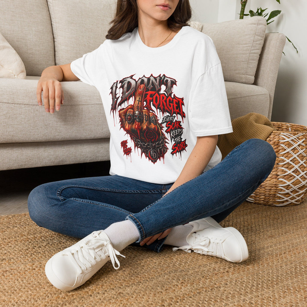 I Don't Forget Graphic T-Shirt — Gothic Middle Finger Skull Design