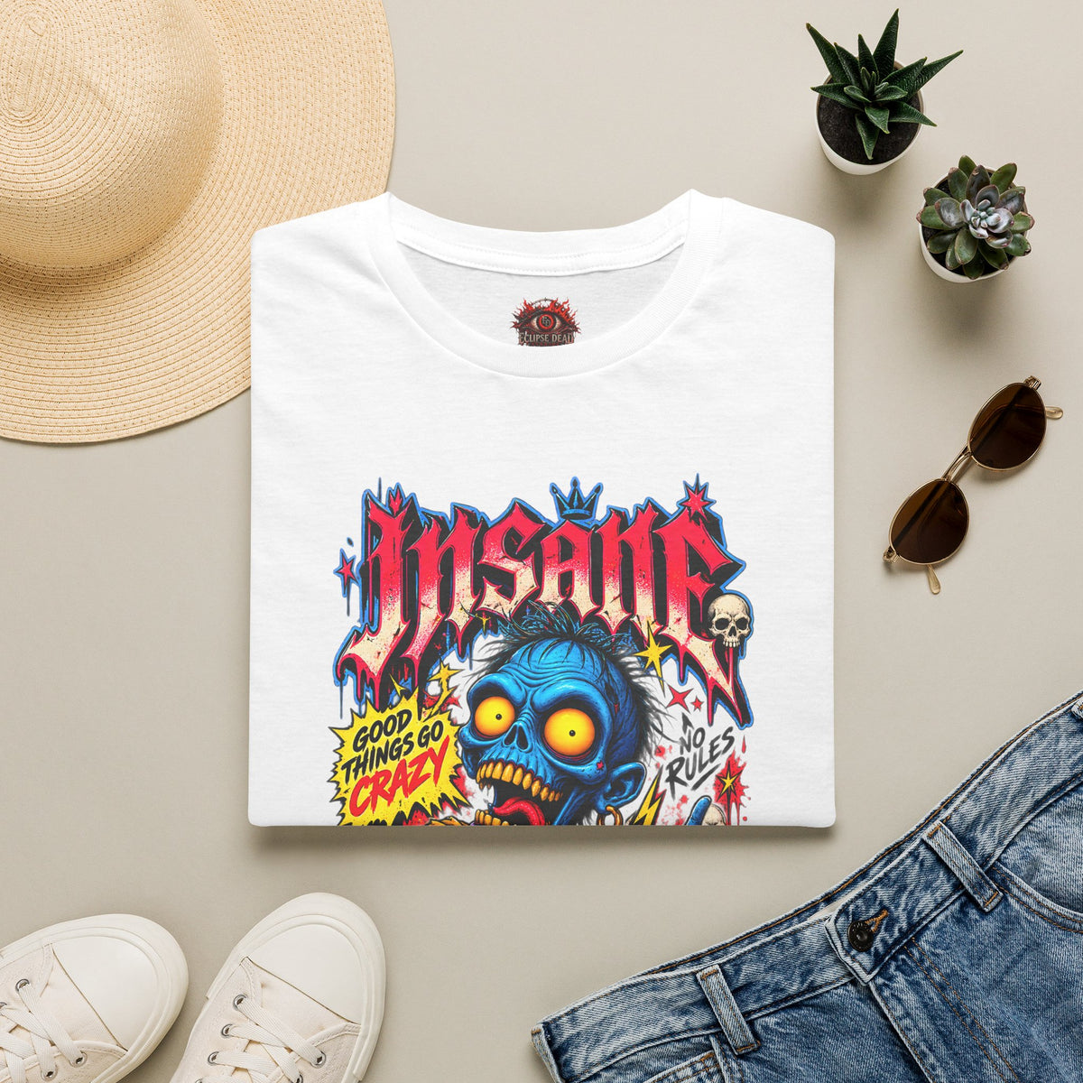 Insane Zombie Graphic Tee — "Good Things Go Crazy" Horror Streetwear