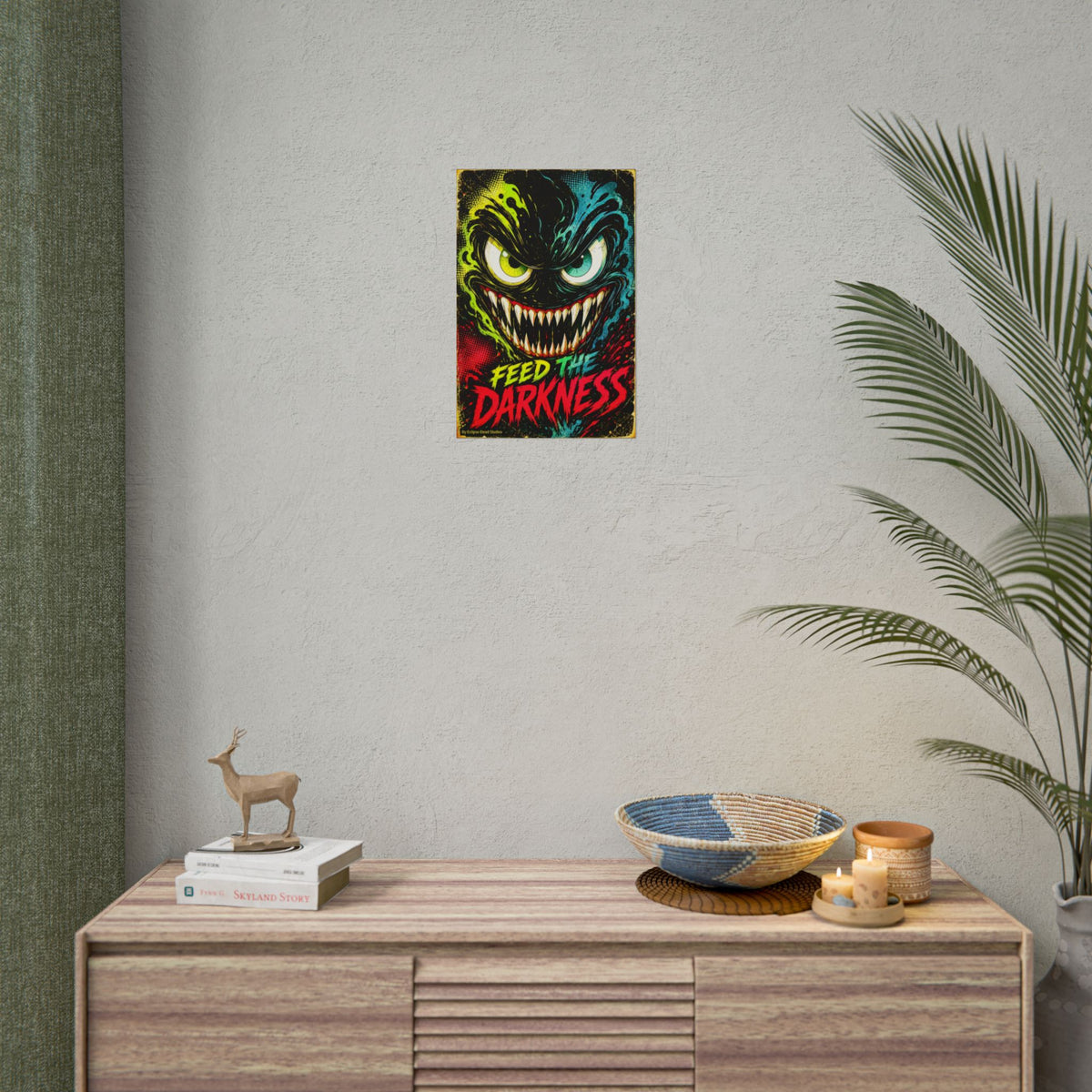 Feed the Darkness Poster Neon Horror Art Wall Print
