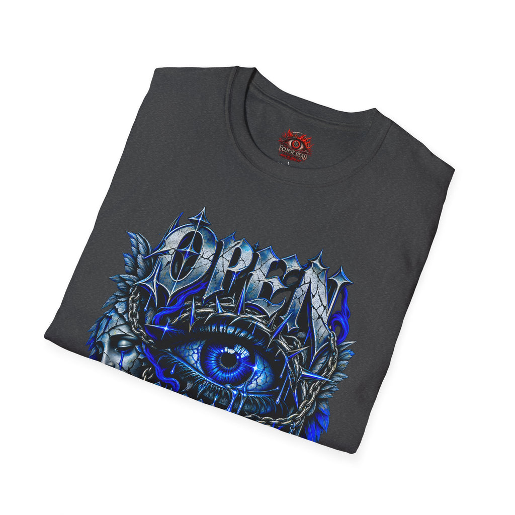 Graphic T-Shirt — "Open Your Eyes" Blue Eye Gothic Design