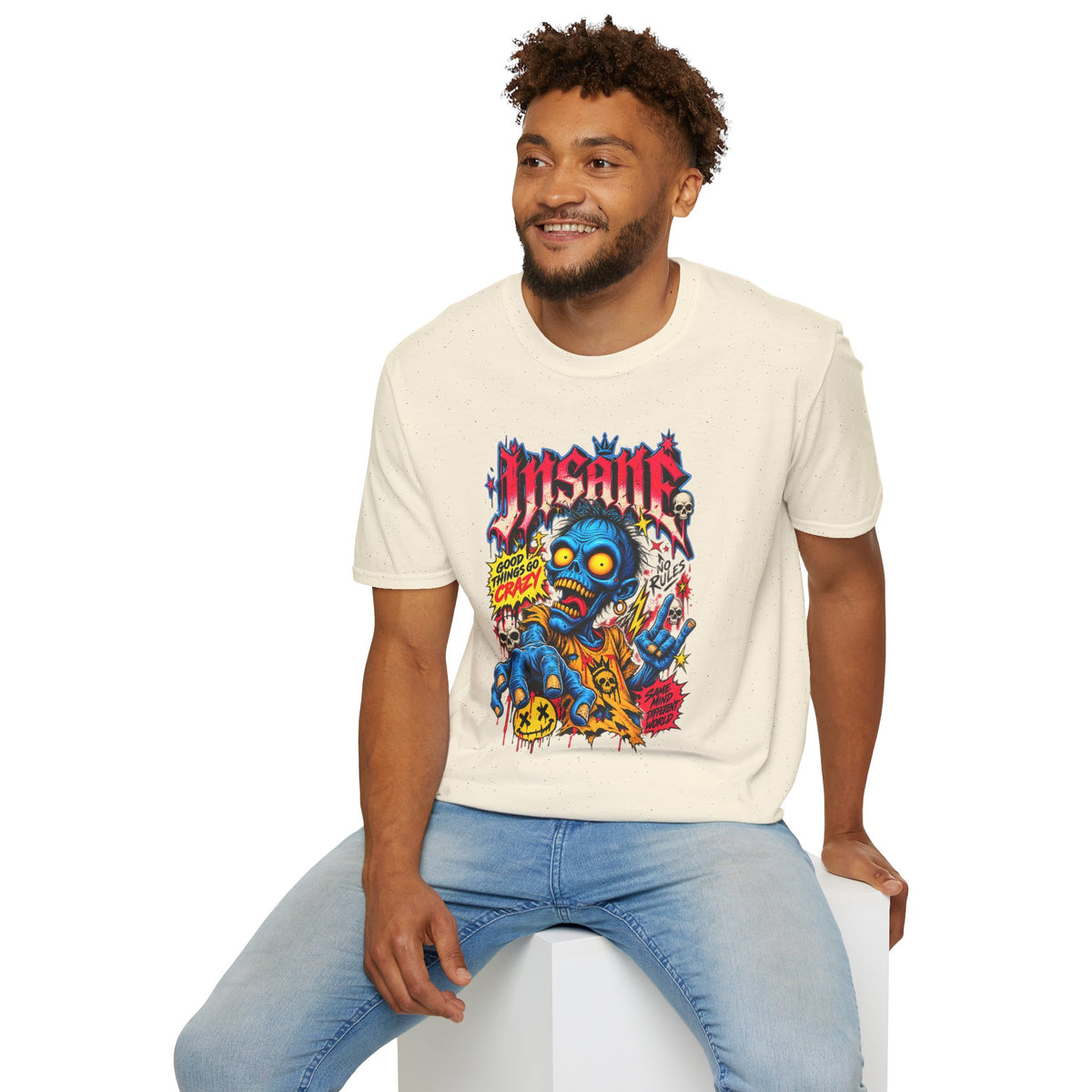 Insane Zombie Graphic Tee — "Good Things Go Crazy" Horror Streetwear