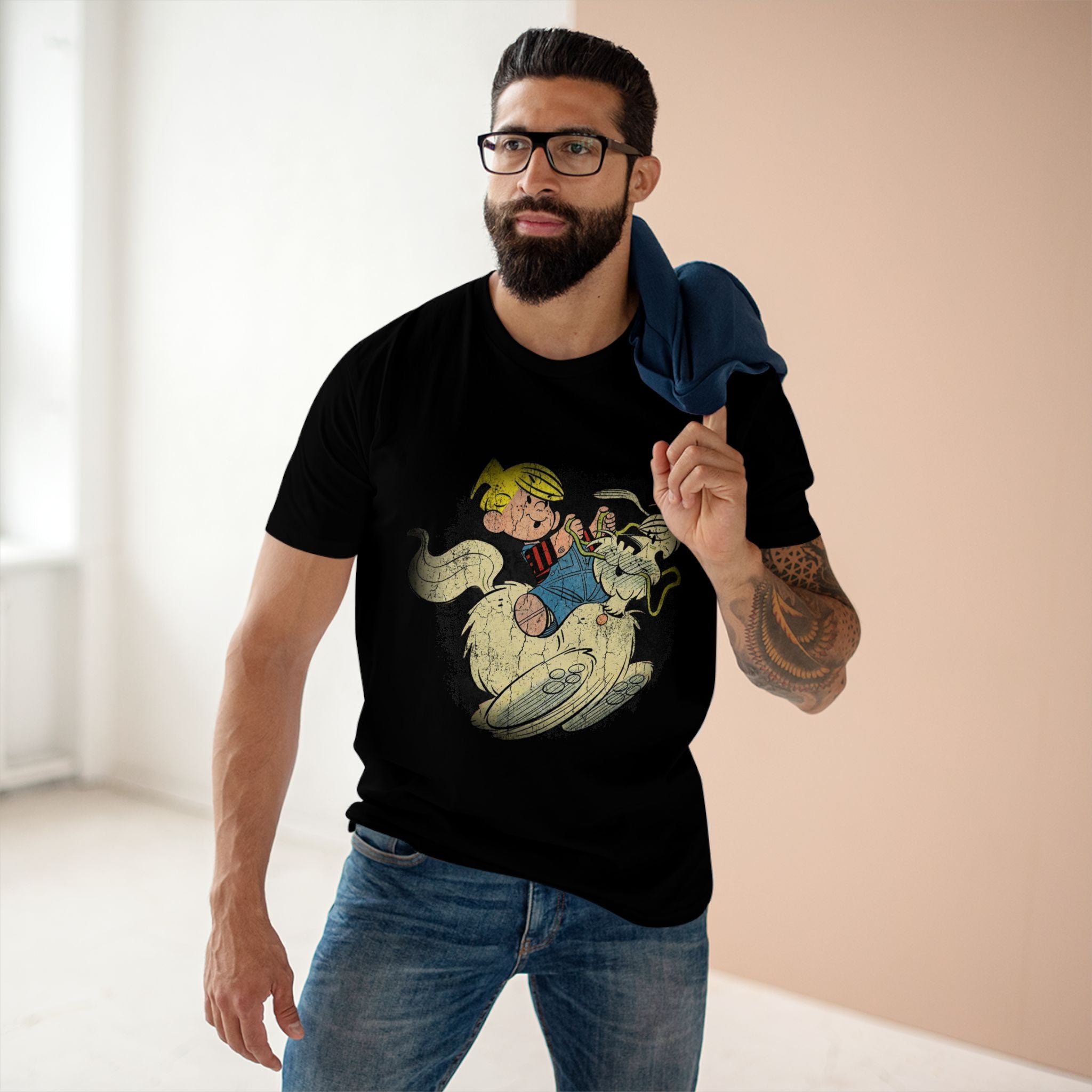Cartoon Boy Riding Ghost Dog T-Shirt — Retro Spooky Halloween Tee