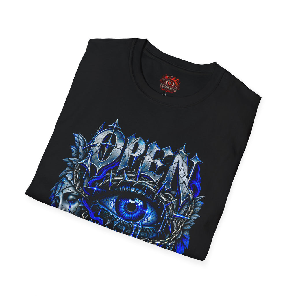 Graphic T-Shirt — "Open Your Eyes" Blue Eye Gothic Design