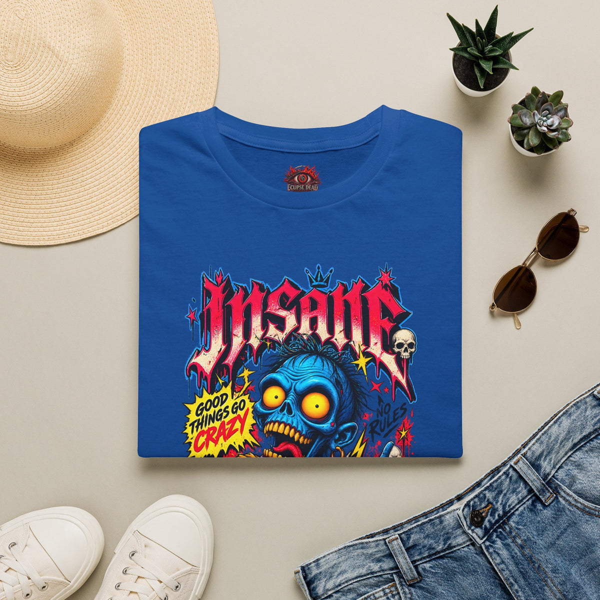 Insane Zombie Graphic Tee — "Good Things Go Crazy" Horror Streetwear