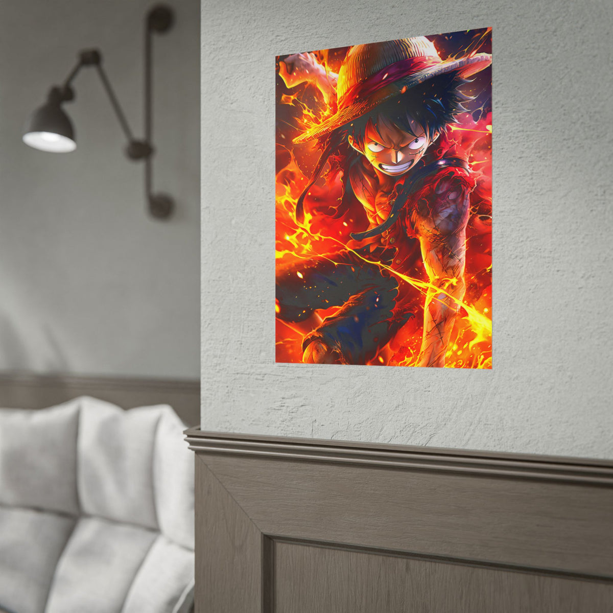 One Piece Luffy Fire Poster – Rolled Anime Wall Art