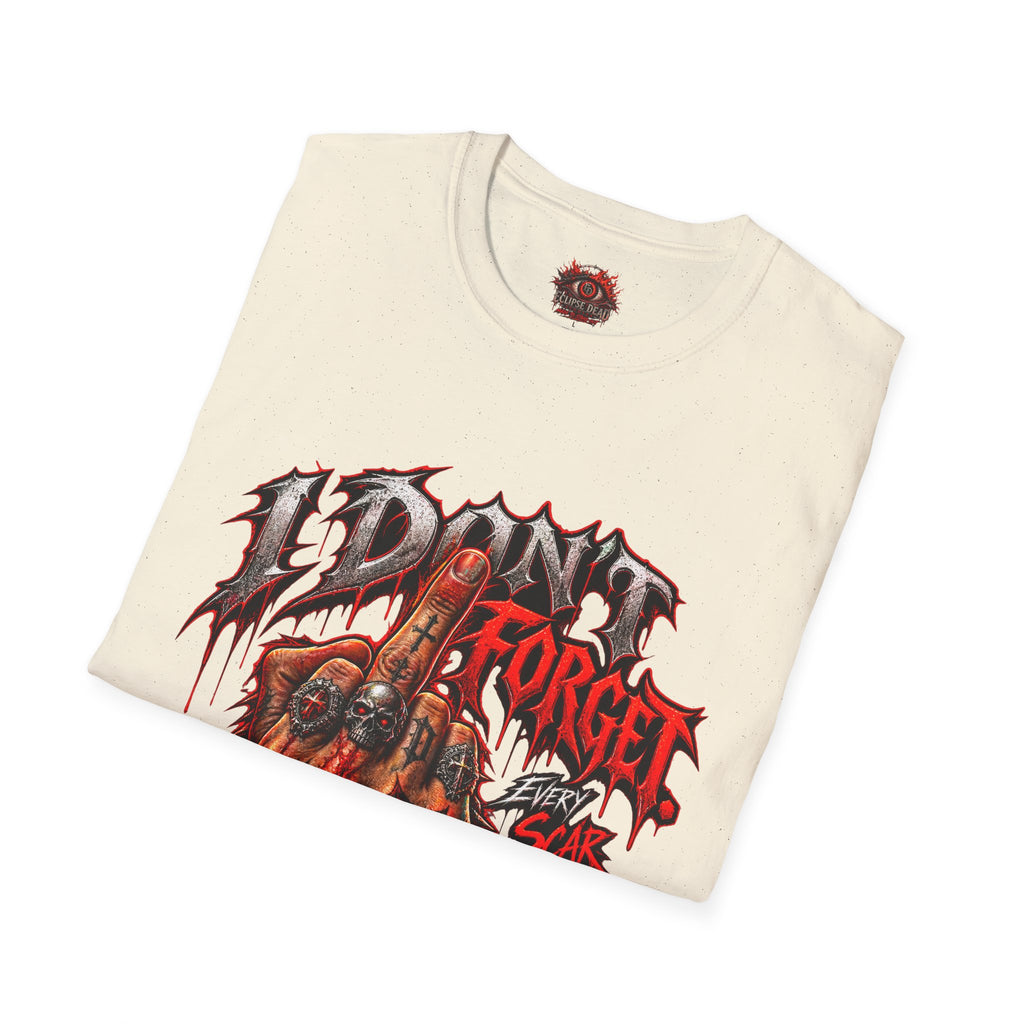 I Don't Forget Graphic T-Shirt — Gothic Middle Finger Skull Design