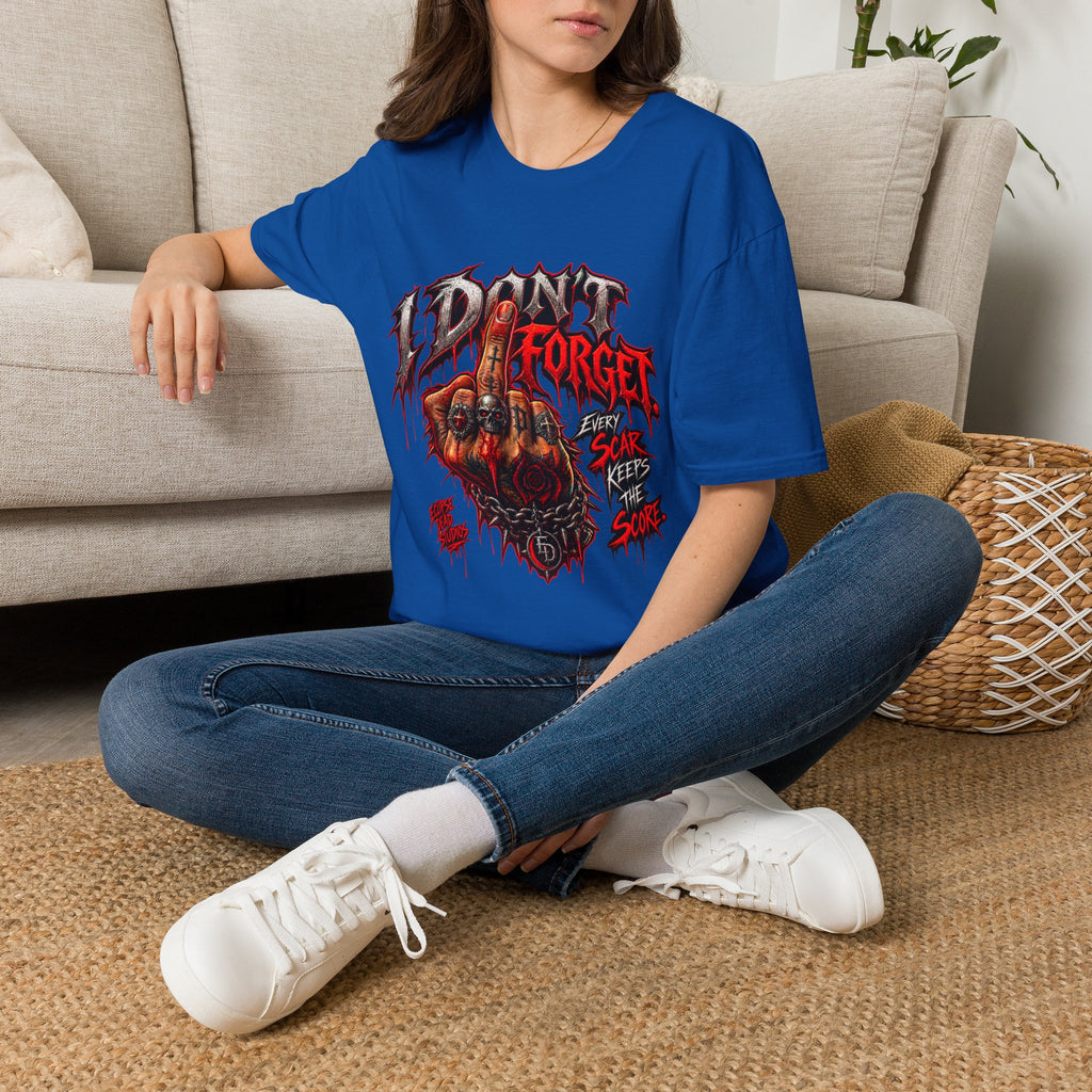 I Don't Forget Graphic T-Shirt — Gothic Middle Finger Skull Design