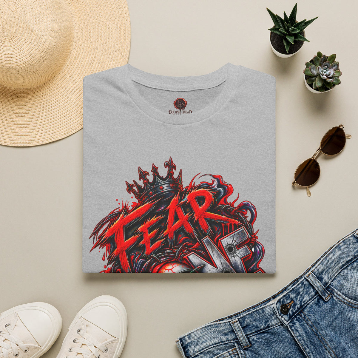 Fear None T-Shirt | Gothic red crown eye horror lettering