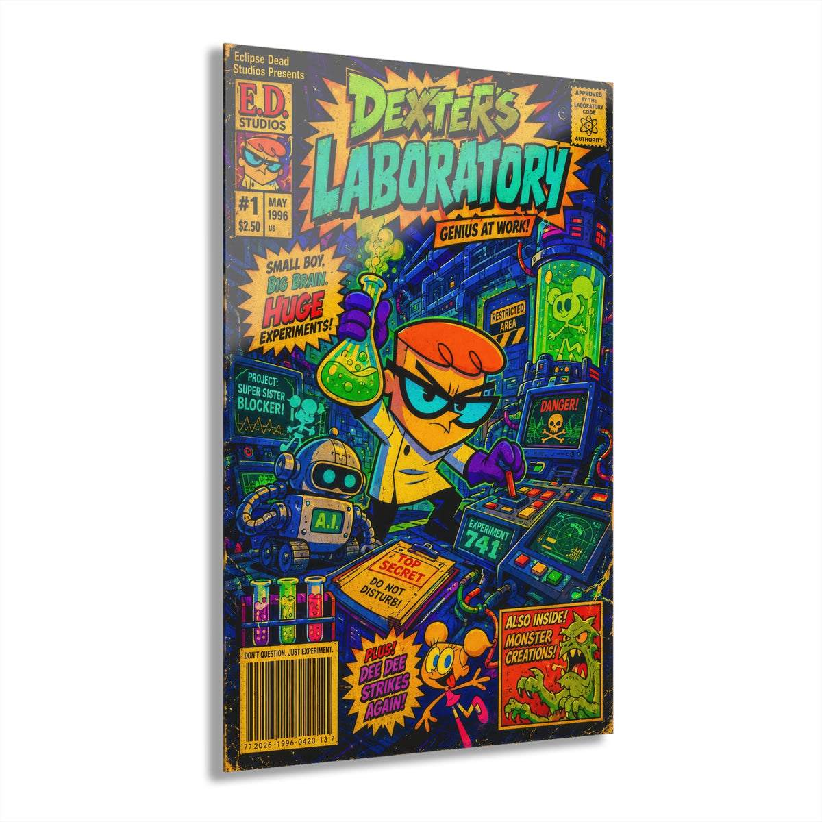 Dexter's Laboratory Comic Style Acrylic Print — Retro Cartoon Wall Art (French Cleat Hanging)