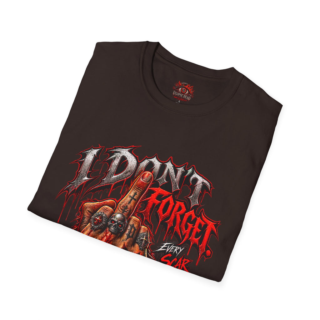 I Don't Forget Graphic T-Shirt — Gothic Middle Finger Skull Design