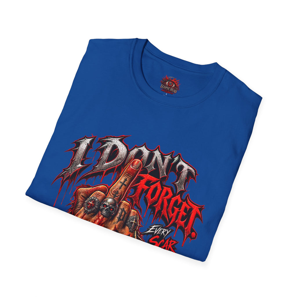 I Don't Forget Graphic T-Shirt — Gothic Middle Finger Skull Design