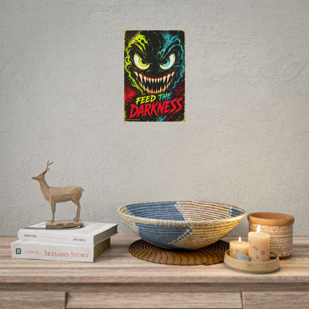 Feed the Darkness Poster Neon Horror Art Wall Print