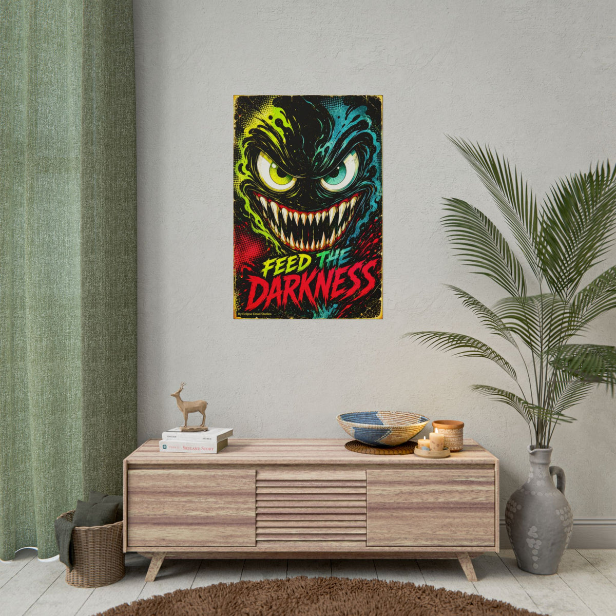 Feed the Darkness Poster Neon Horror Art Wall Print