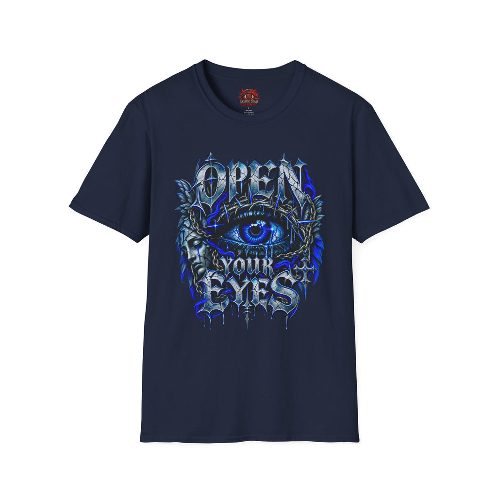 Graphic T-Shirt — "Open Your Eyes" Blue Eye Gothic Design